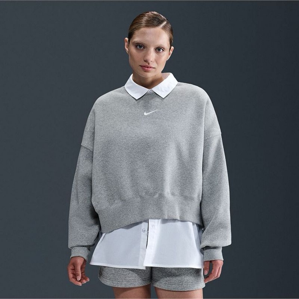Women’s Nike Oversized Cropped Crewneck Sweatshirt Light Gray Size Small